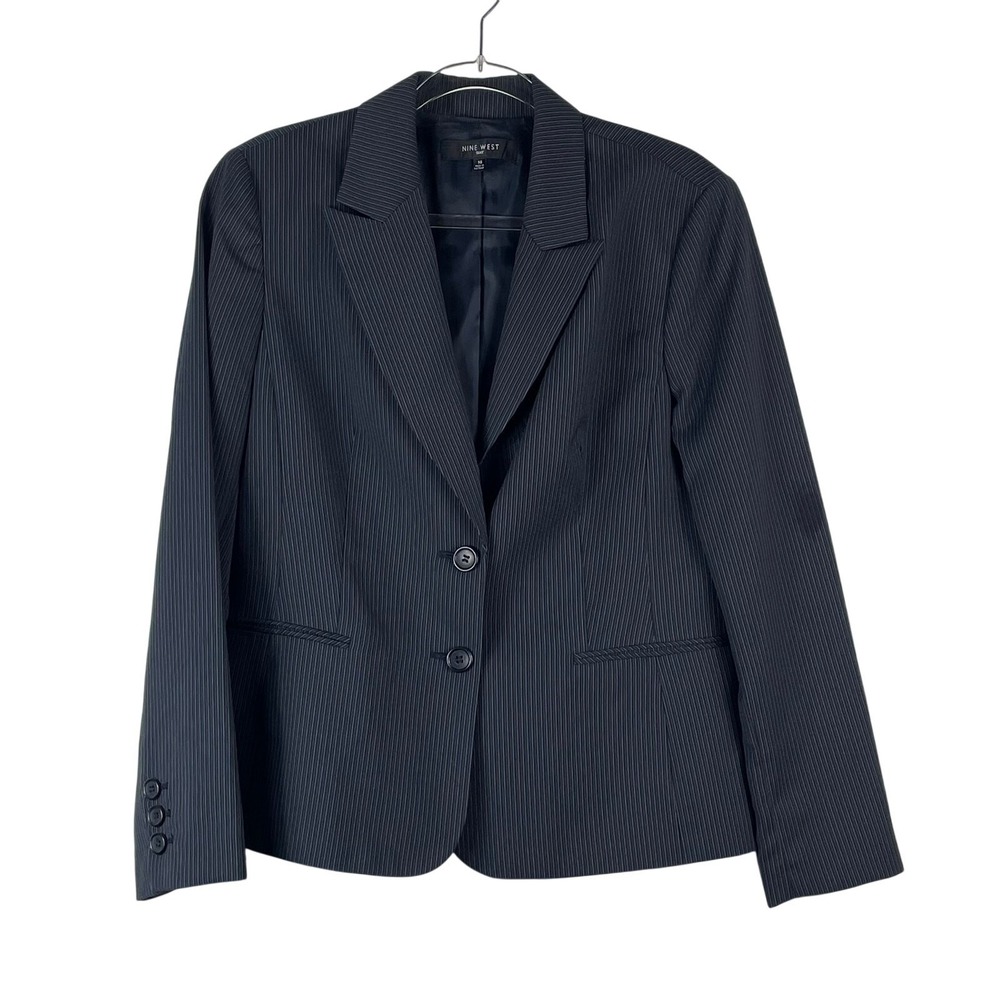 Vintage Y2K Nine West Blue Pin Stripe Blazer Jacket Size 14 2000s Rory Gilmore